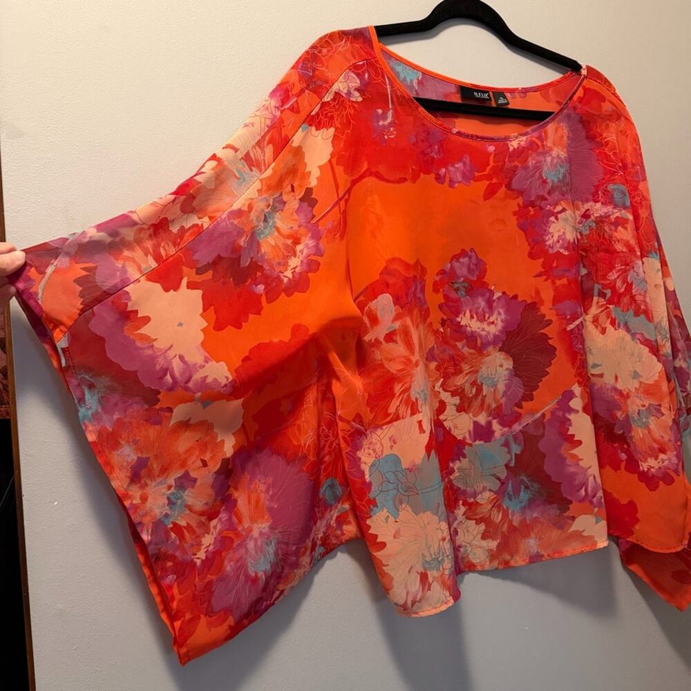 ANA sheer multicolor blouse in a vibrant red and pink floral - Picture 6 of 9